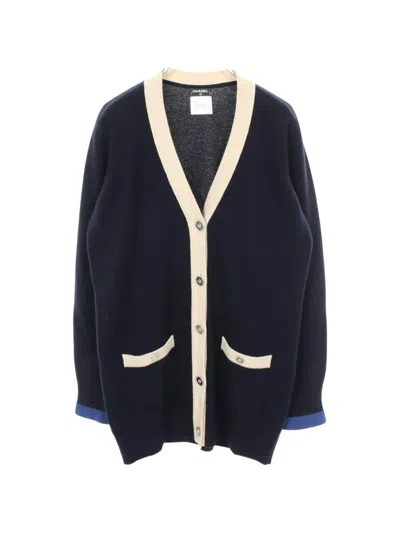 Pre-owned Chanel 1986-1988 V-neck Long-sleeve Cardigan In Blue