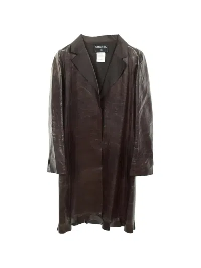 Pre-owned Chanel 1986-1988s Long Calfskin Coat In Brown