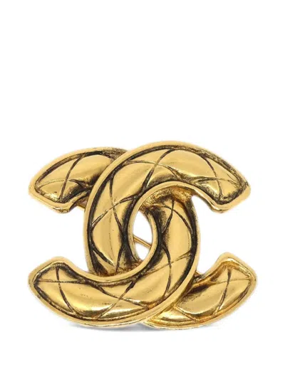 Pre-owned Chanel 1986-1994 Cc-logo Brooch In Gold