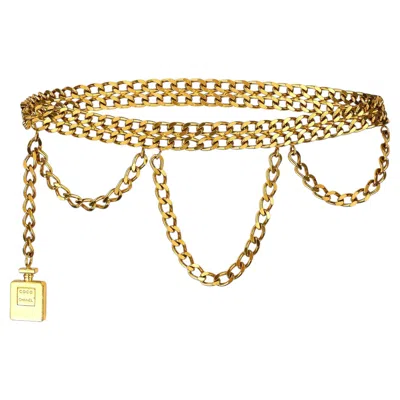 Pre-owned Chanel 1987  Gold Double Chain Strand Belt With Perfume Bottle Charm