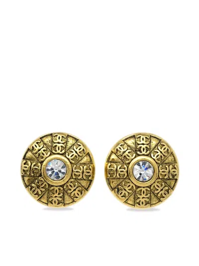 Pre-owned Chanel 1988 Cc Button Clip-on Earrings In Gold