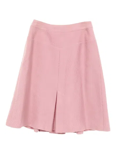 Pre-owned Chanel 1988 Coco Mark Tweed Pleats Skirt In Pink