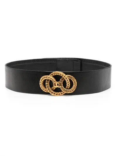 Pre-owned Chanel 1988 Haute Couture Cc Leather Belt In 黑色