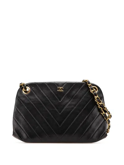 Pre-owned Chanel 1989-1991 Cc Chevron Lambskin Frame Chain Shoulder Bag