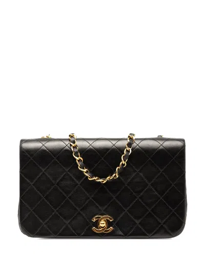 Pre-owned Chanel 1989-1991 Cc Quilted Lambskin Full Flap Crossbody Bag In Black