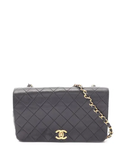 Pre-owned Chanel 1989-1991 Cc Quilted Lambskin Full Flap Crossbody Bag In Black