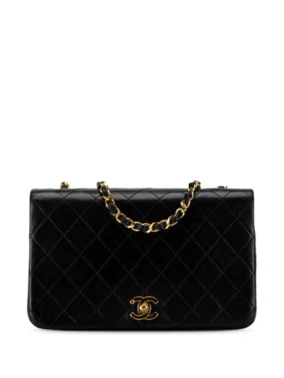 Pre-owned Chanel 1989-1991 Cc Quilted Lambskin Full Flap Crossbody Bag In Black