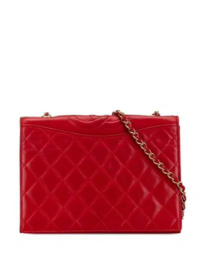 Pre-owned Chanel 1989-1991 Cc Quilted Lambskin Full Flap Crossbody Bag In Red