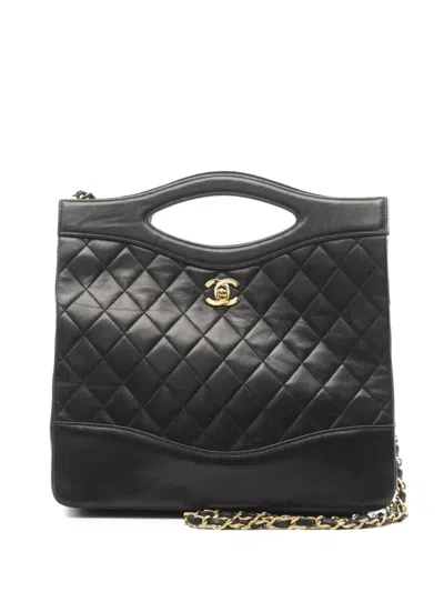 Pre-owned Chanel 1989-1991 Cc Turn-lock Two-way Handbag In Black