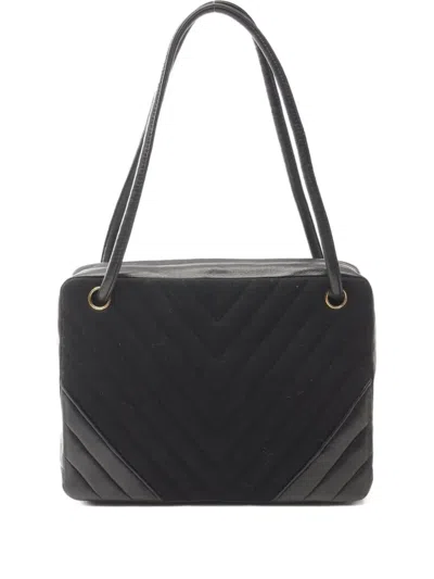Pre-owned Chanel 1989-1991 Chevron V-stitch Shoulder Bag In Black