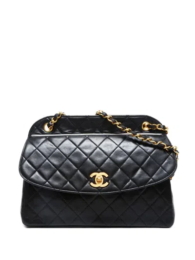 Pre-owned Chanel 1989-1991 Classic Flap Quilted Chain Shoulder Bag In Black