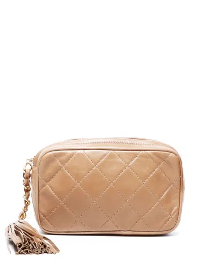 Pre-owned Chanel 1989-1991 Diamond-quilted Tassel Clutch In Brown