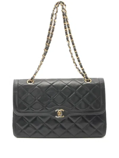 Pre-owned Chanel 1989-1991 Double Flap Shoulder Bag In Black