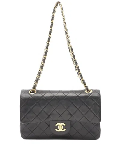 Pre-owned Chanel 1989-1991 Double Flap Shoulder Bag In Black