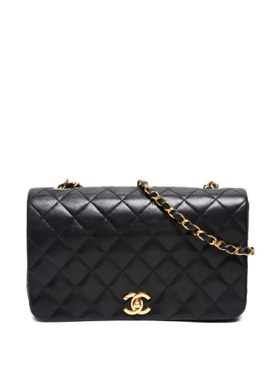 Pre-owned Chanel 1989-1991 Full Flap Chain Shoulder Bag In Black