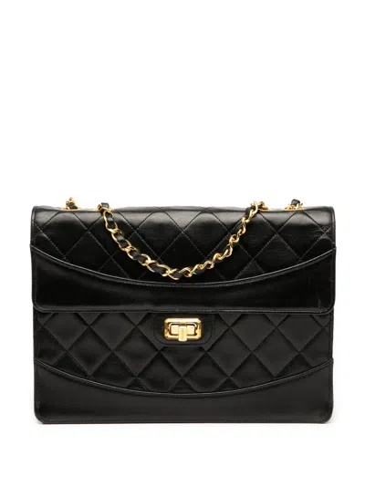 Pre-owned Chanel 1989-1991 Medium Quilted Lambskin Mademoiselle Single Flap Shoulder Bag In Black