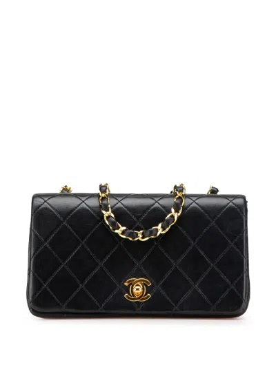 Pre-owned Chanel 1989-1991 Mini Cc Quilted Lambskin Full Flap Crossbody Bag In Black