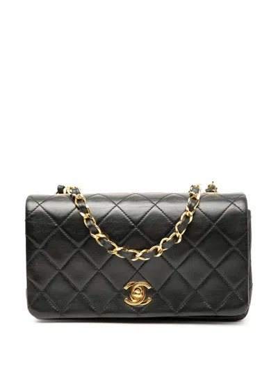 Pre-owned Chanel 1989-1991 Mini Cc Quilted Lambskin Full Flap Crossbody Bag In Black