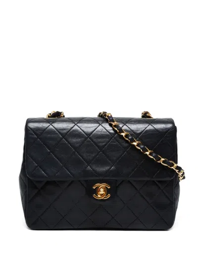 Pre-owned Chanel 1989-1991 Mini Classic Flap Square Shoulder Bag In Black