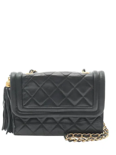 Pre-owned Chanel 1989-1991 Mini Quilted Lambskin Tassel Flap Crossbody Bag In Green