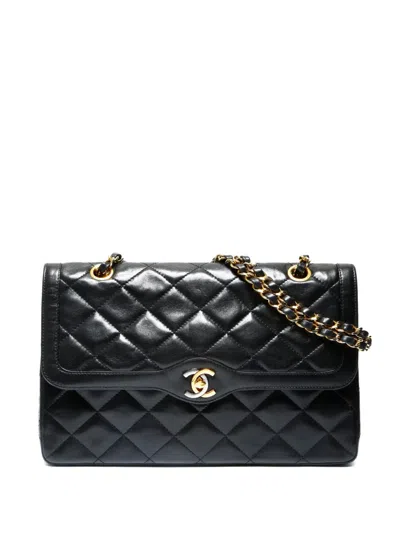 Pre-owned Chanel 1989-1991 Paris Flap Shoulder Bag In Black