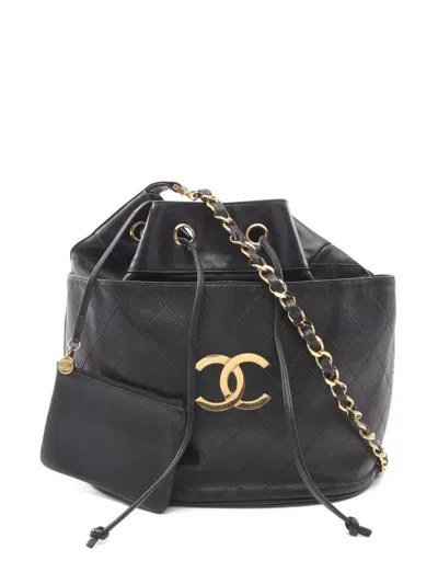 Pre-owned Chanel 1989-1991 Quilted Bucket Bag In Black