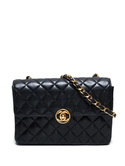 Pre-owned Chanel 1989-1991 Quilted Chain Small Classic Flap Shoulder Bag In Black