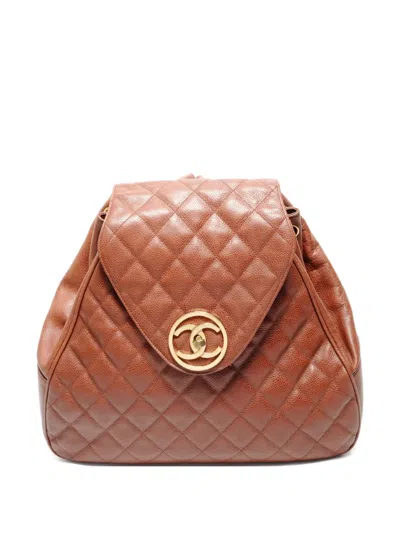 Pre-owned Chanel 1989-1991 Quilted Leather Backpack In Brown