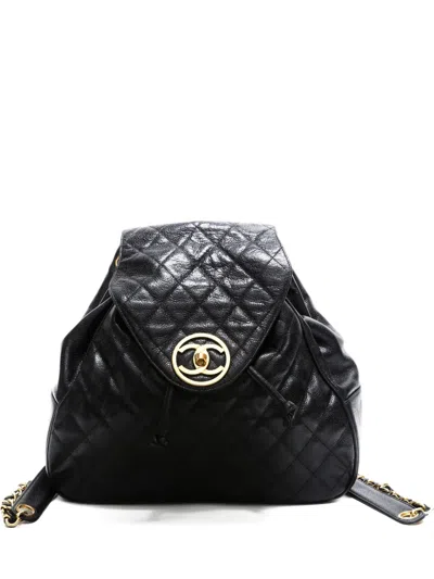 Pre-owned Chanel 1989-1991 Quilted Matelasse Backpack In Black