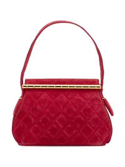 Pre-owned Chanel 1989-1991 Quilted Suede Metal Frame Handbag In Red