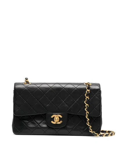 Pre-owned Chanel 1989-1991 Small Double Flap Shoulder Bag In Black