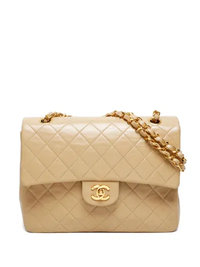 Pre-owned Chanel 1989-1991 Square Double Flap Shoulder Bag In Neutral