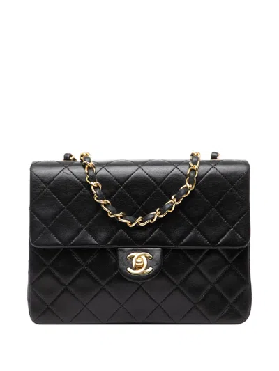 Pre-owned Chanel 1989-1991 Square Quilted Lambskin Single Flap Shoulder Bag In Black