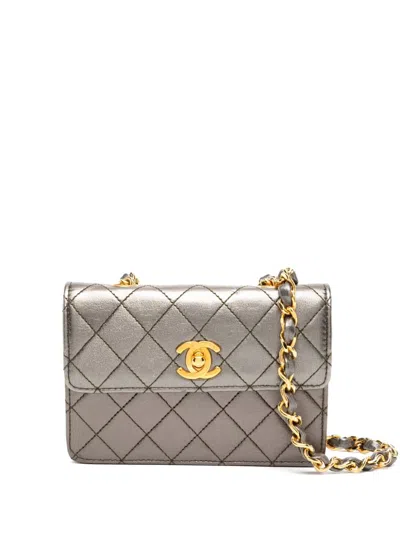 Pre-owned Chanel 1989-1991s Micro Mini Flag Bag In Metallic