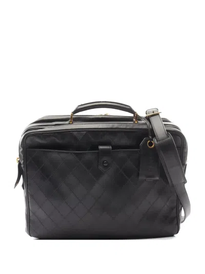 Pre-owned Chanel 1989-1991 Bicolore Quilted Business Bag In Black