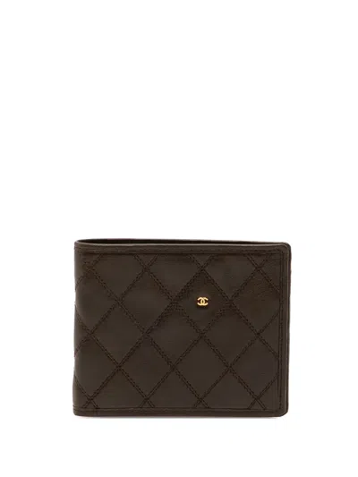 Pre-owned Chanel 1989-1991 Cc Double Stitched Lambskin Bifold Wallet Small Wallets In Brown