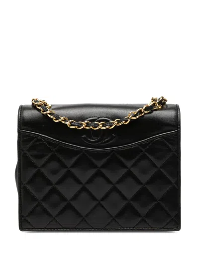 Pre-owned Chanel 1989-1991 Cc Quilted Lambskin Full Flap Crossbody Bag In Black