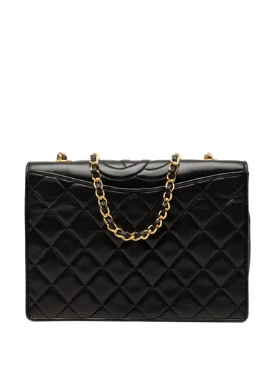 Pre-owned Chanel 1989-1991 Cc Quilted Lambskin Full Flap Crossbody Bag In Black