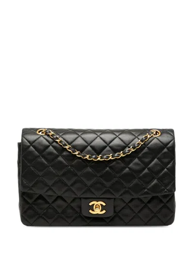 Pre-owned Chanel 1989-1991 Cc Quilted Lambskin Single Flap Shoulder Bag In Black