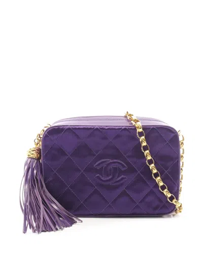 Pre-owned Chanel 1989-1991 Cc Quilted Velour Tassel Camera Bag Shoulder Bag In Purple