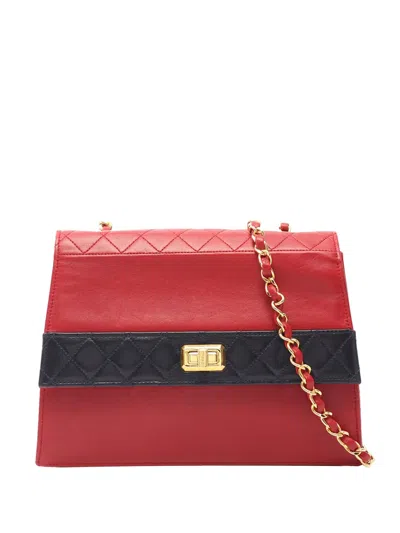 Pre-owned Chanel 1989-1991 Lambskin Mademoiselle Turnlock Trapezoid Flap Crossbody Bag In Red