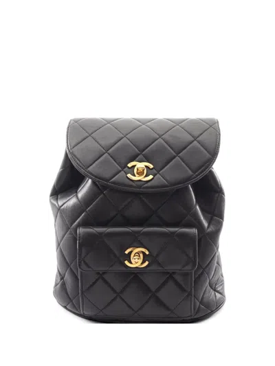 Pre-owned Chanel 1989-1991 Matelassé Backpack In Black