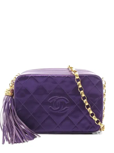 Pre-owned Chanel 1989-1991 Matelassé Chain Shoulder Bag In Purple