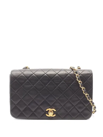 Pre-owned Chanel 1989-1991 Matelassé Leather Shoulder Bag In Black