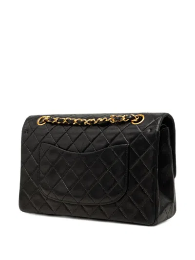 Pre-owned Chanel 1989-1991 Medium Classic Lambskin Double Flap Shoulder Bag In Black
