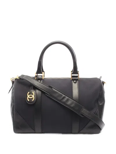 Pre-owned Chanel 1989-1991 Mini Bicolore Boston Tote Bag In Black