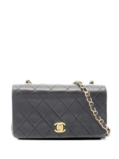 Pre-owned Chanel 1989-1991 Mini Matelassé Chain-strap Shoulder Bag In Black