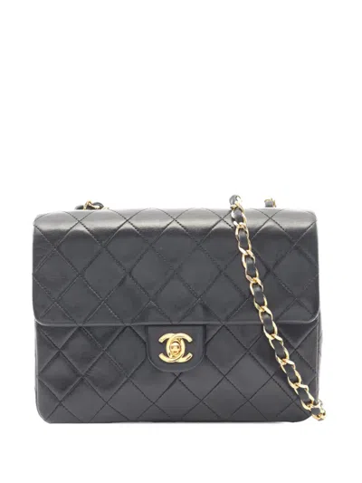 Pre-owned Chanel 1989-1991 Mini Square Classic Lambskin Single Flap Handbag In Black