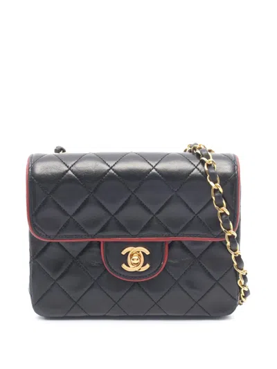 Pre-owned Chanel 1989-1991 Mini Square Classic Lambskin Single Flap Handbag In Black