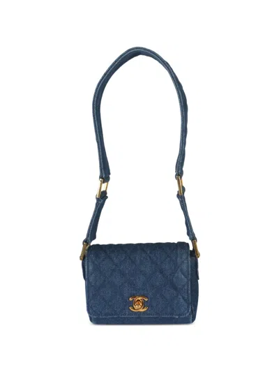 Pre-owned Chanel 1989-1991 Quilted Denim Bag In Blue